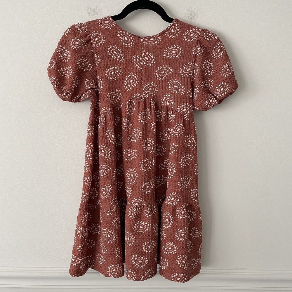 Zara Girls Paisley Floral Print‎ Tiered Midi Dress Sz 9 Puff Sleeve Boho Cottage